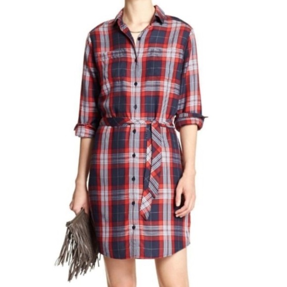 Banana Republic Plaid Shirt Dress Red Navy White Size 2 - Picture 1 of 8